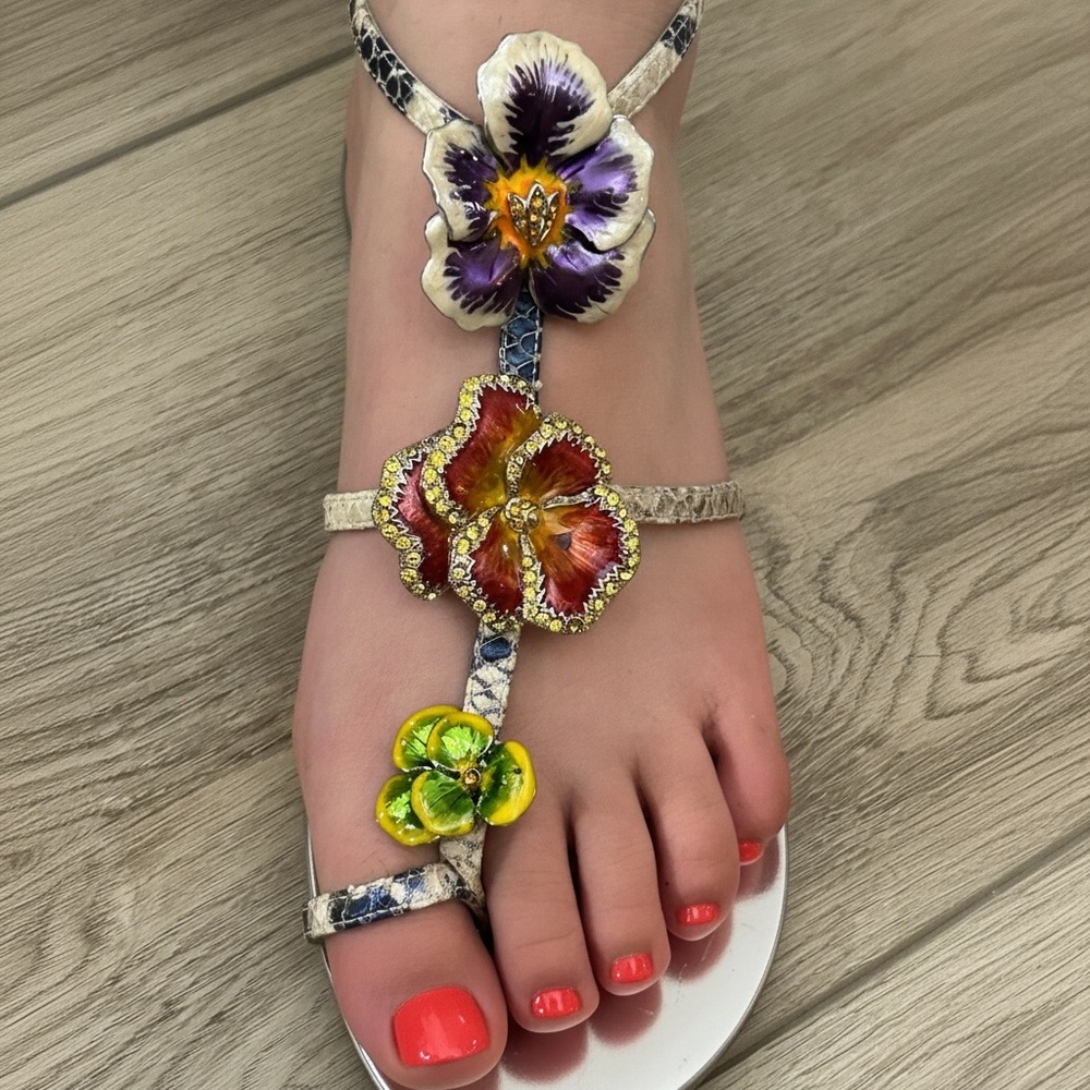 Rare Vintage Roberto Cavalli Flat T-Strap in Pansy